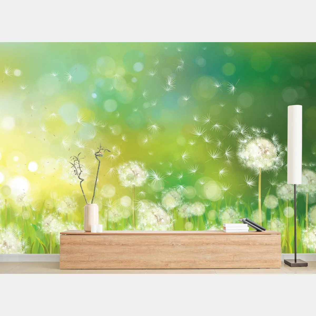 Fototapeta wiosenna łąka dmuchawców – Wallissimo® Fototapeta wiosenna łąka dmuchawców – Wallissimo®