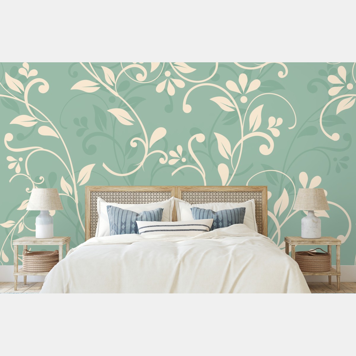 Wall mural mint floral vintage pattern