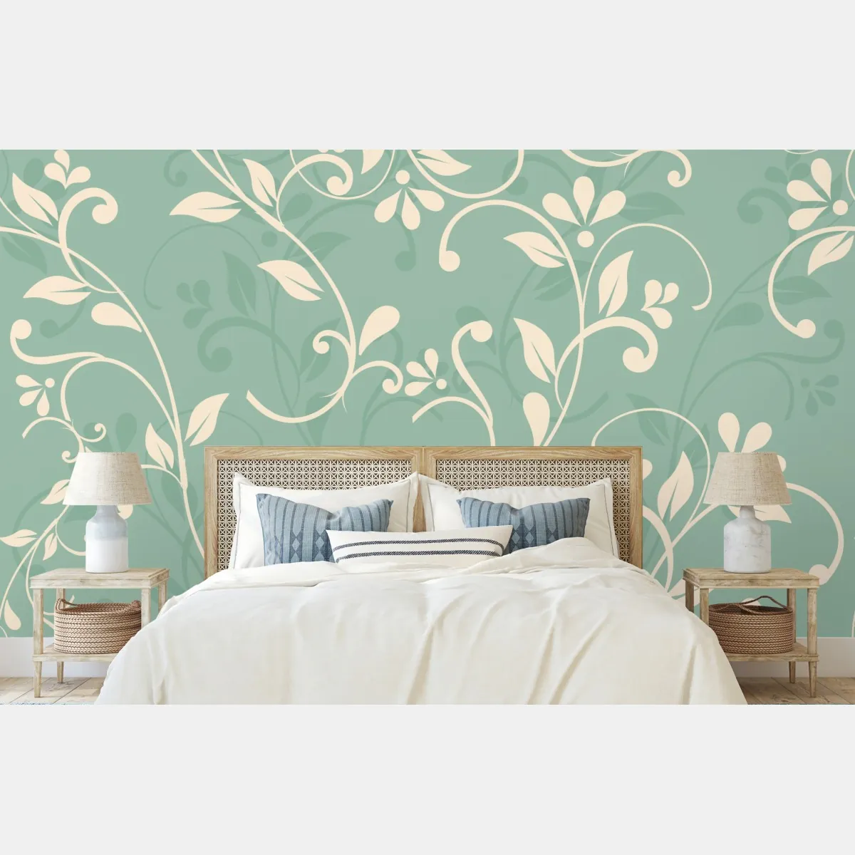 Fototapeta miętowy kwiatowy wzór w stylu vintage – Wallissimo® Fototapeta miętowy kwiatowy wzór w stylu vintage – Wallissimo®