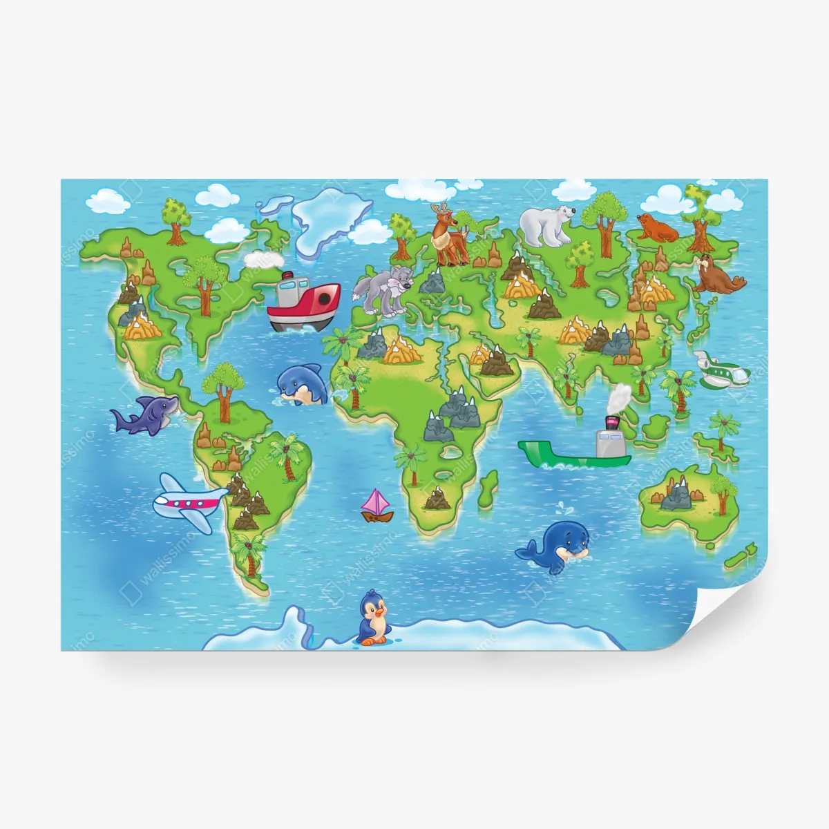 Fototapeta urocza kreskówkowa mapa świata dla dzieci – Wallissimo® Fototapeta urocza kreskówkowa mapa świata dla dzieci – Wallissimo®
