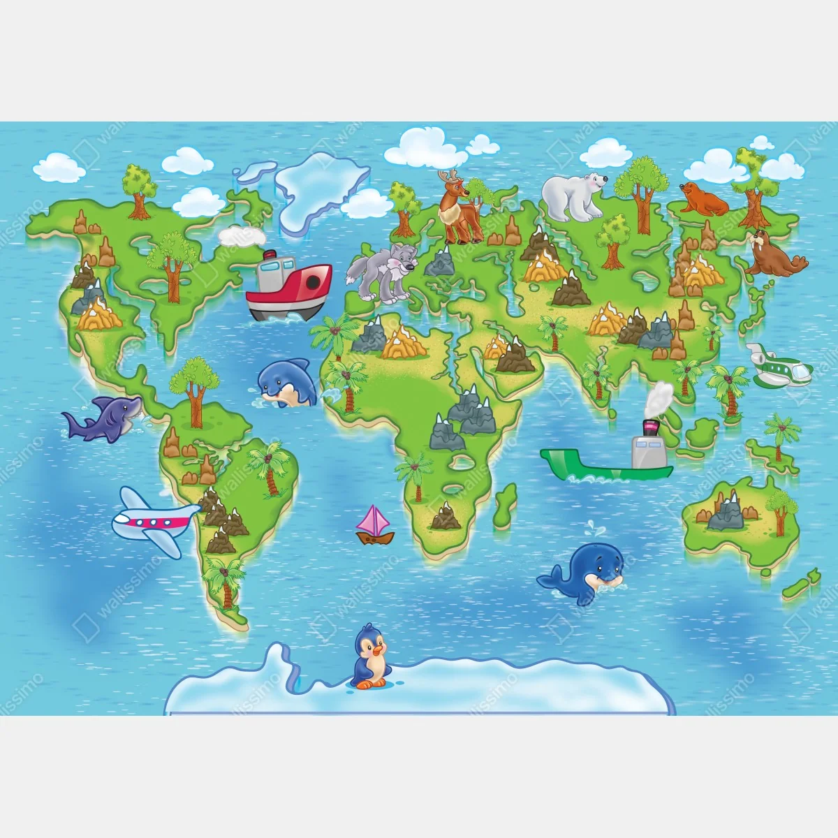 Fototapeta urocza kreskówkowa mapa świata dla dzieci – Wallissimo® Fototapeta urocza kreskówkowa mapa świata dla dzieci – Wallissimo®