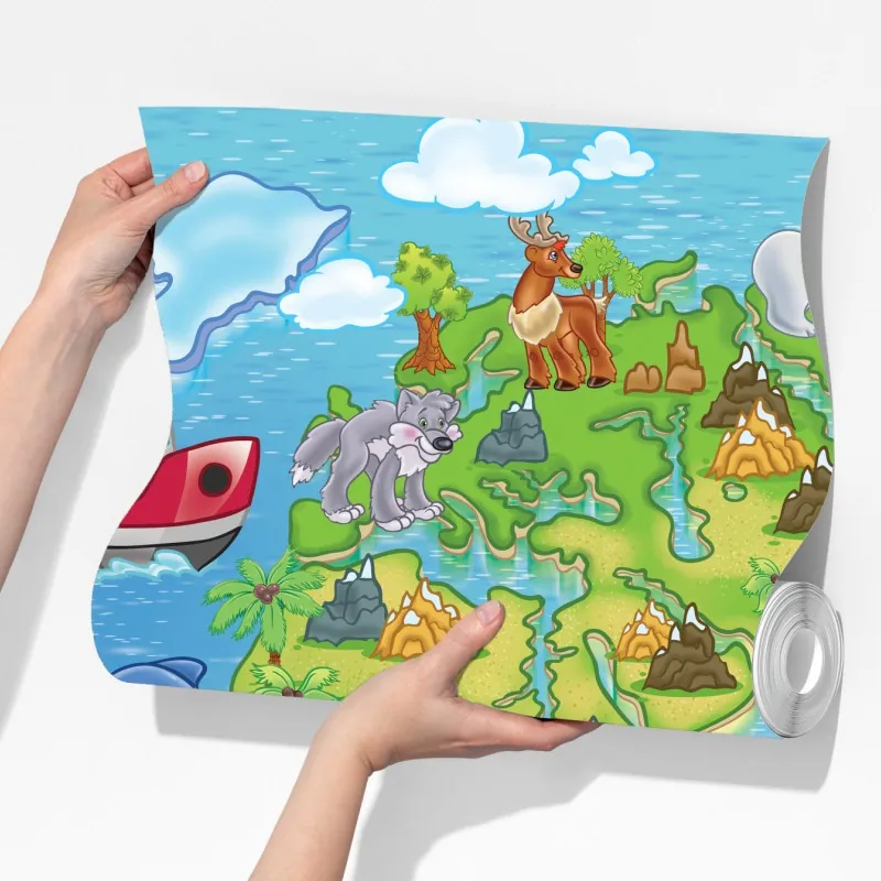 Fototapeta urocza kreskówkowa mapa świata dla dzieci – Wallissimo® Fototapeta urocza kreskówkowa mapa świata dla dzieci – Wallissimo®