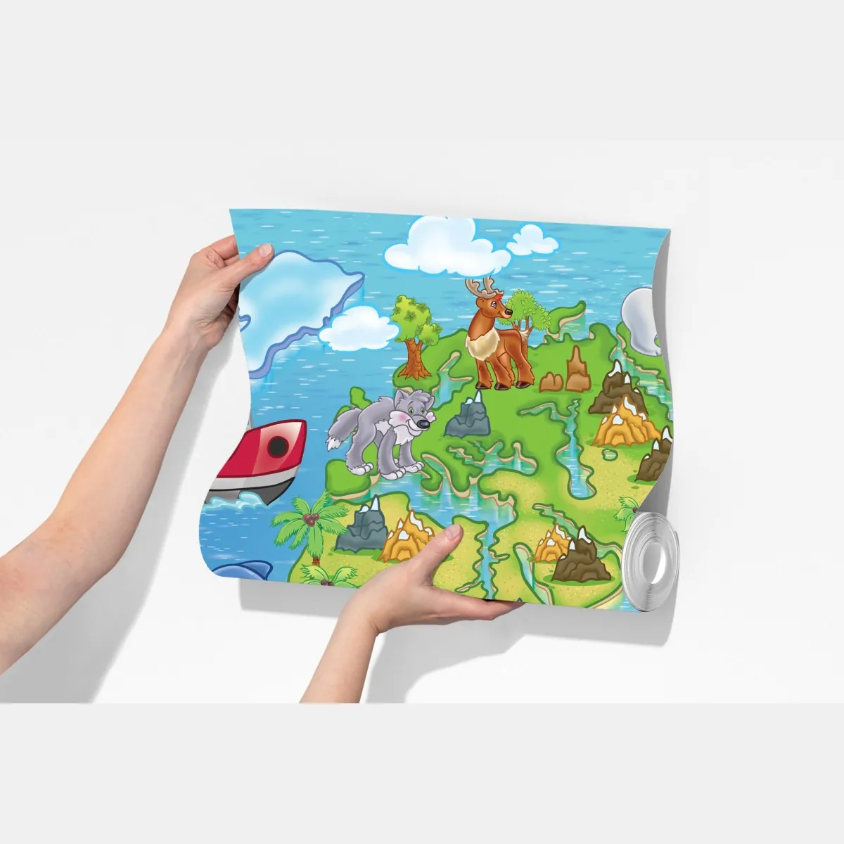 Fototapeta urocza kreskówkowa mapa świata dla dzieci – Wallissimo® Fototapeta urocza kreskówkowa mapa świata dla dzieci – Wallissimo®