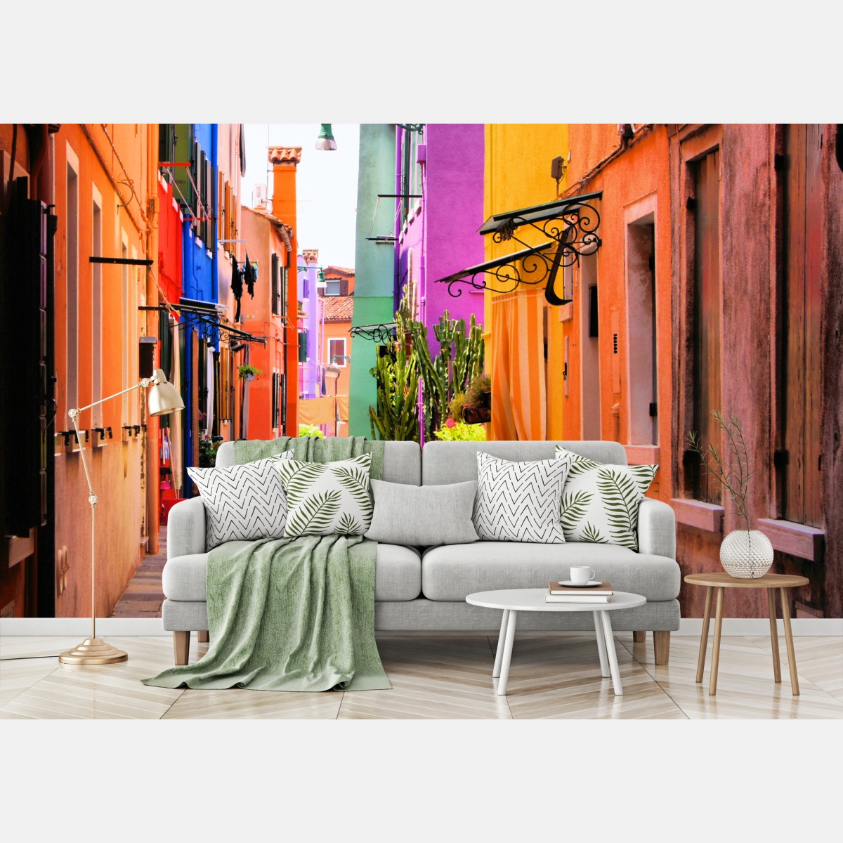 Wall mural vibrant coastal alleyway