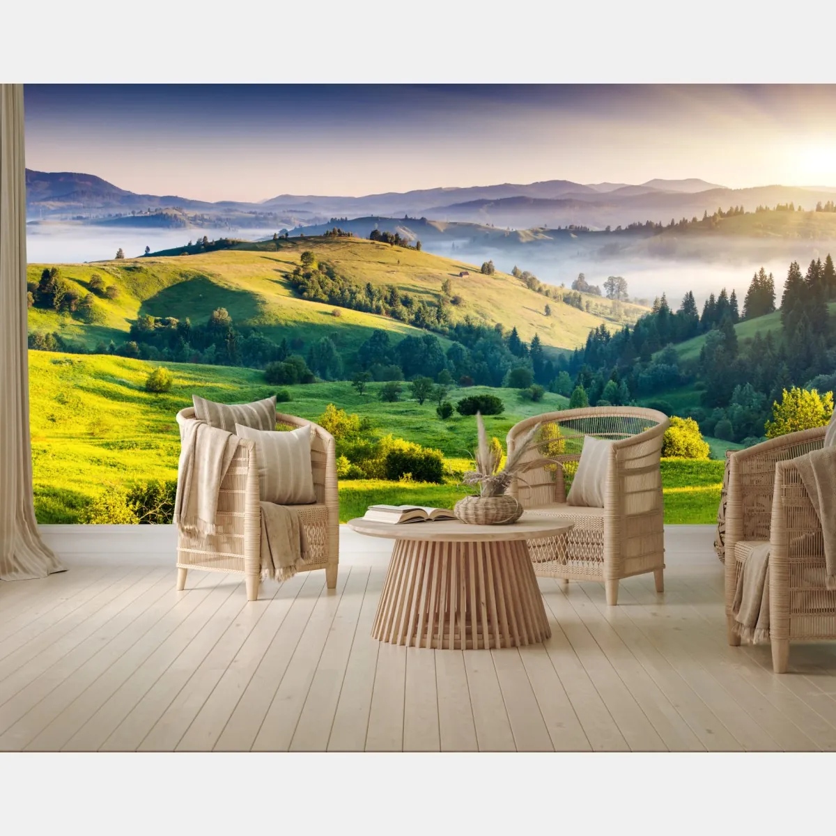 Fototapeta zachód słońca w Karpatych nad zielonymi wzgórzami – Wallissimo® Fototapeta zachód słońca w Karpatych nad zielonymi wzgórzami – Wallissimo®