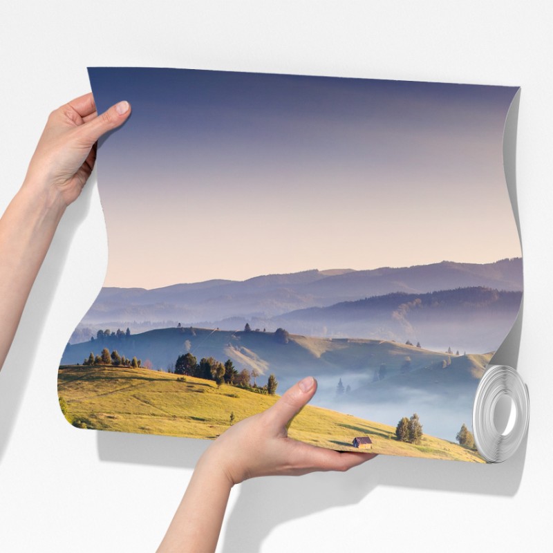 Fototapeta zachód słońca w Karpatych nad zielonymi wzgórzami – Wallissimo® Fototapeta zachód słońca w Karpatych nad zielonymi wzgórzami – Wallissimo®