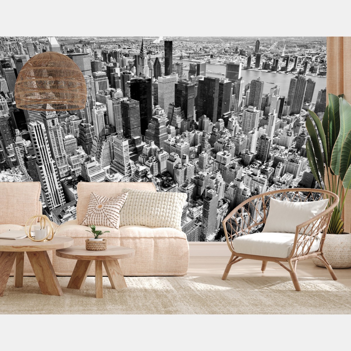 Wall mural aerial skyline of Manhattan in black and white