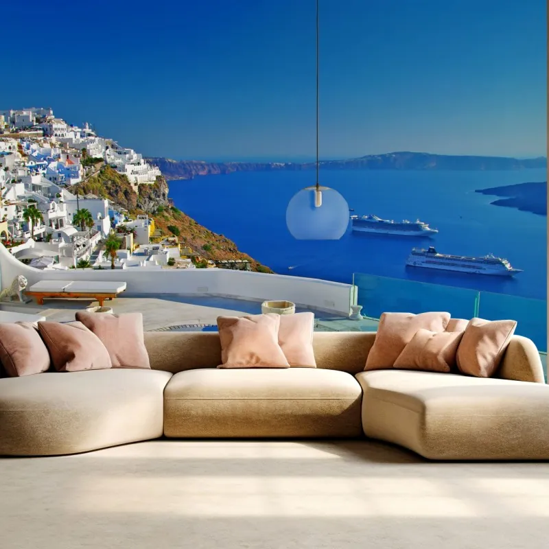 Fototapeta Santorini widok na morze z basenem