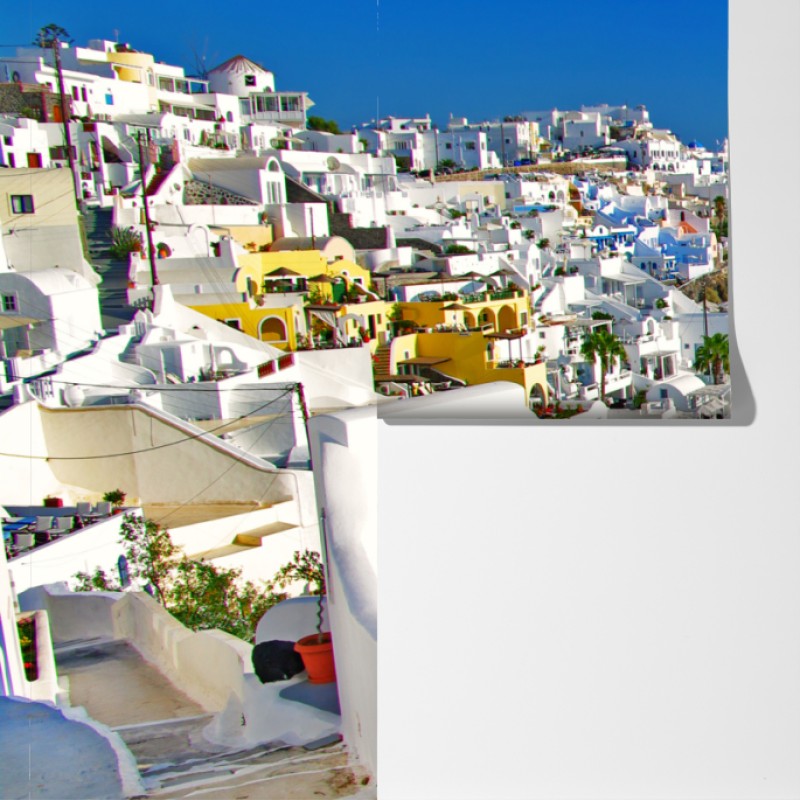 Fototapeta Santorini widok na morze z basenem – Wallissimo® Fototapeta Santorini widok na morze z basenem – Wallissimo®