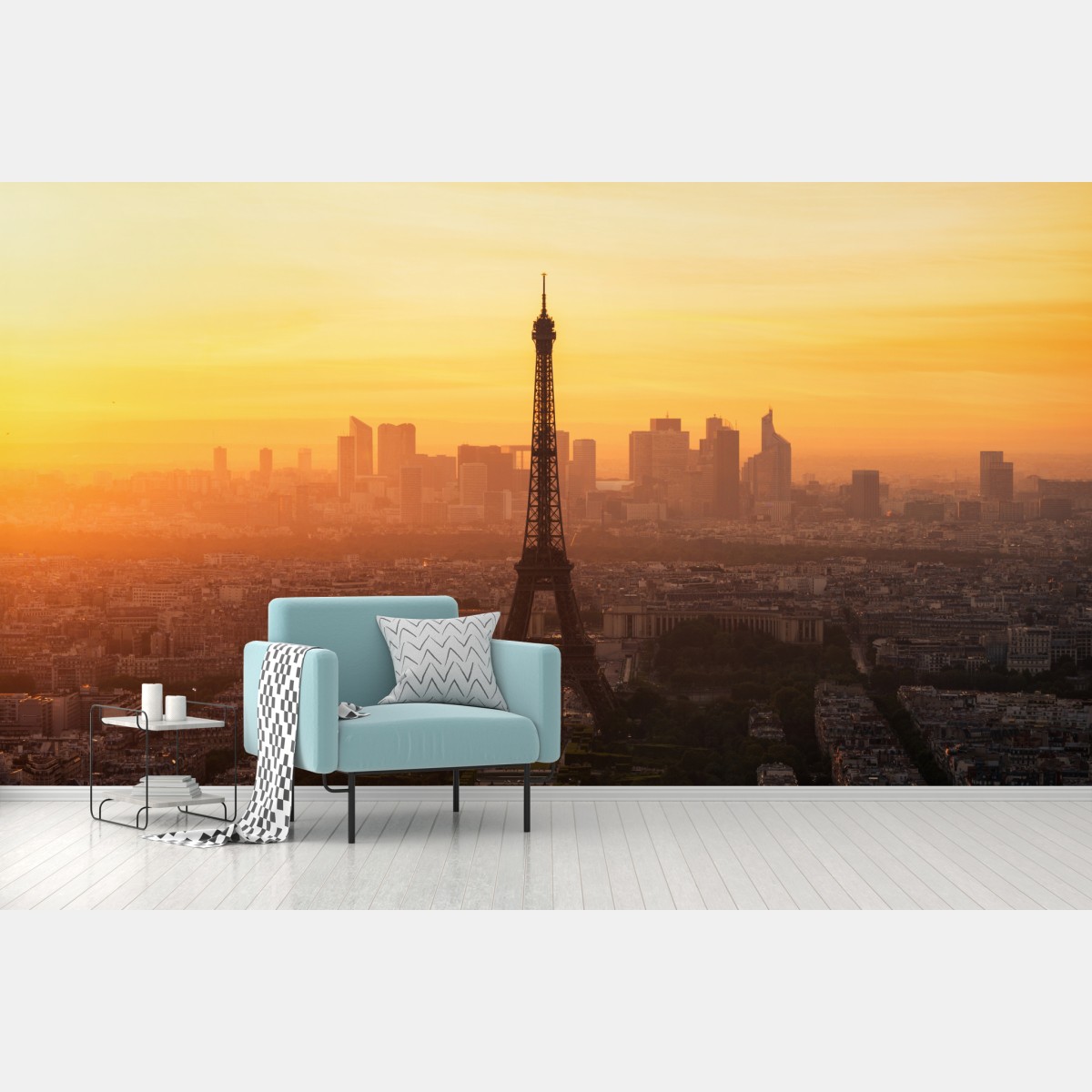 Wall mural Paris sunset skyline with Eiffel Tower
