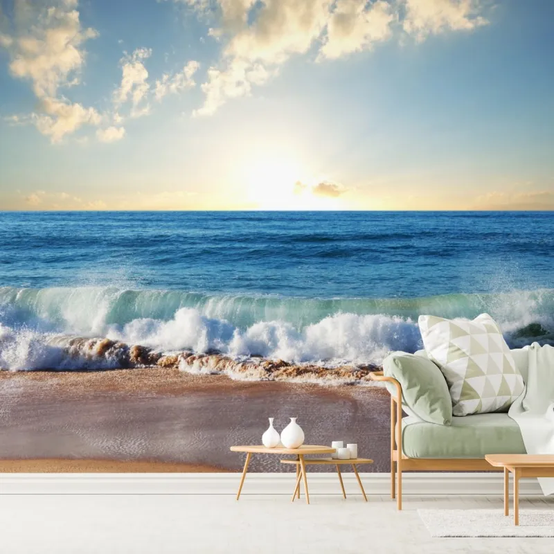 Fototapeta spokojny zachód słońca nad plażą