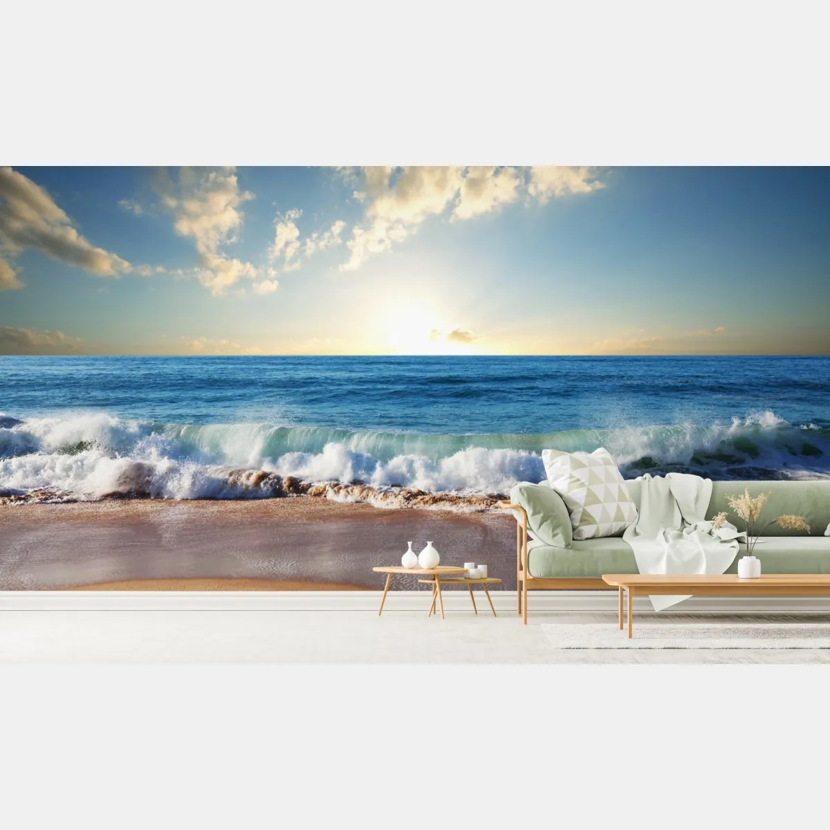 Fototapeta spokojny zachód słońca nad plażą – Wallissimo® Fototapeta spokojny zachód słońca nad plażą – Wallissimo®