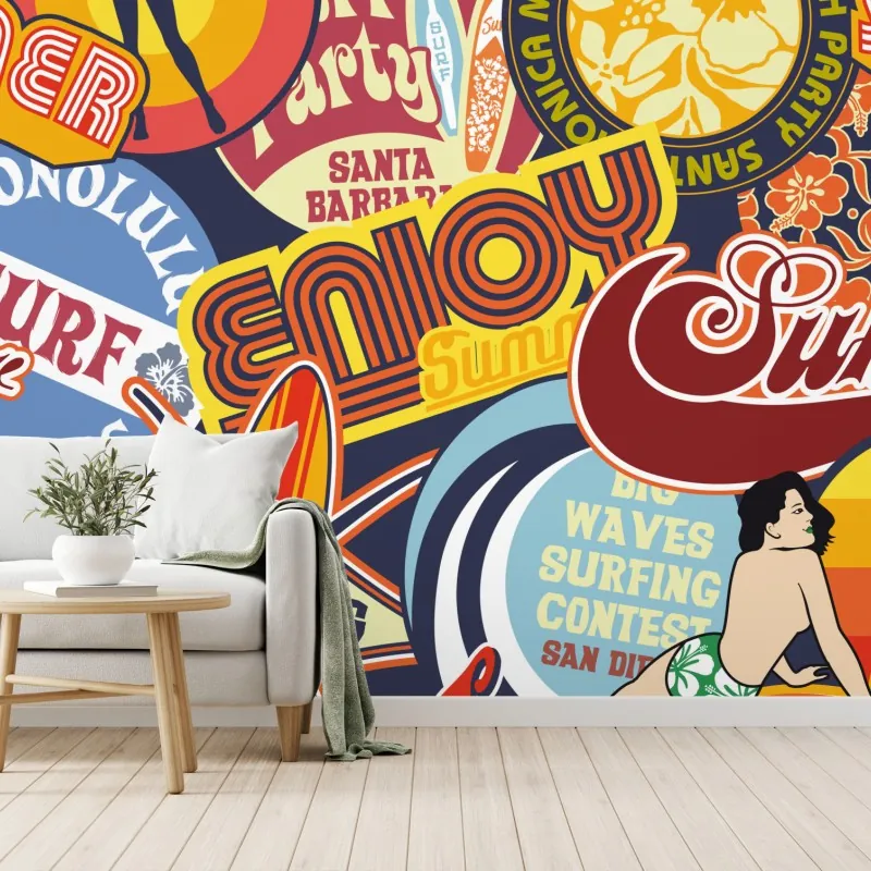 Fototapeta retro kolaż naklejek surf