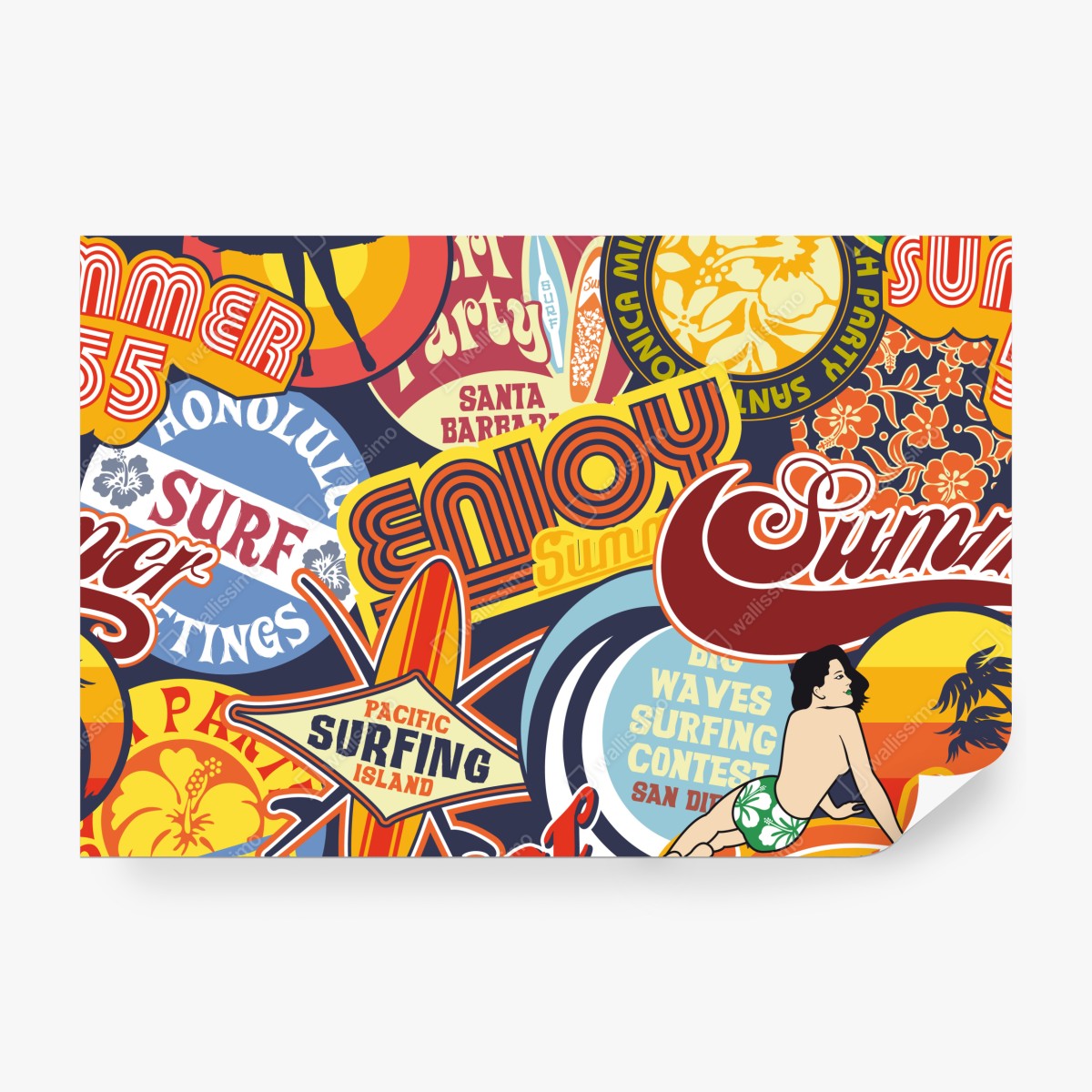 Fototapeta retro kolaż naklejek surf – Wallissimo® Fototapeta retro kolaż naklejek surf – Wallissimo®
