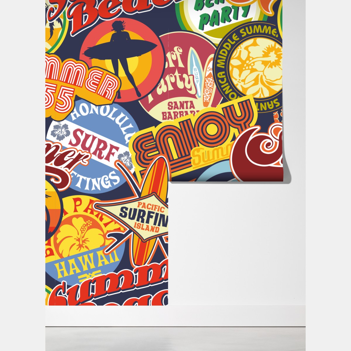 Fototapeta retro kolaż naklejek surf – Wallissimo® Fototapeta retro kolaż naklejek surf – Wallissimo®