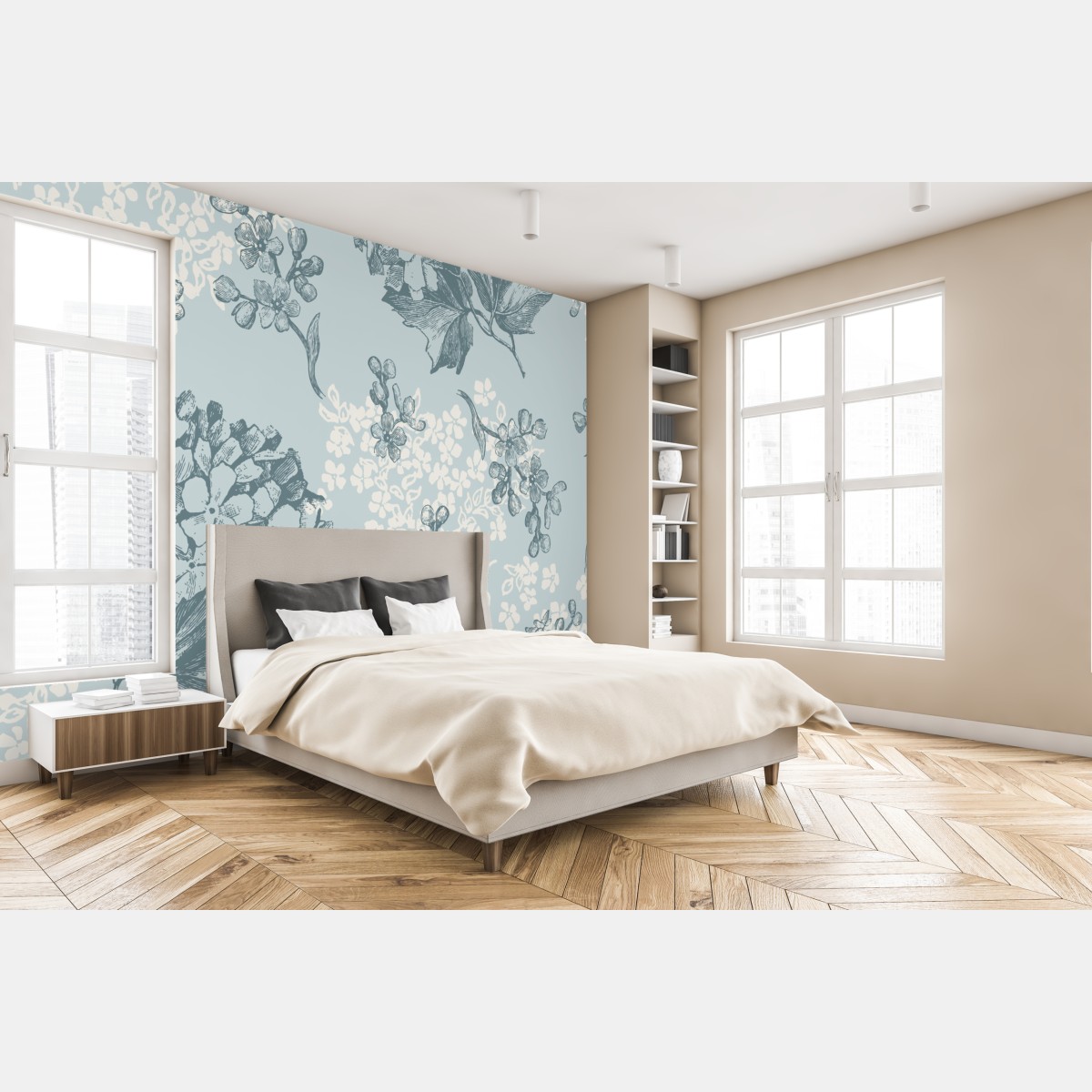 Wall mural soft pastel hydrangea botanical pattern
