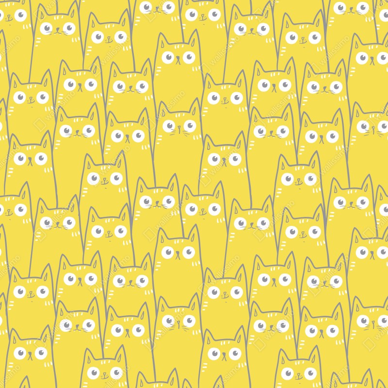 Fototapeta wesoły żółty wzór z kotami – Wallissimo® Fototapeta wesoły żółty wzór z kotami – Wallissimo®