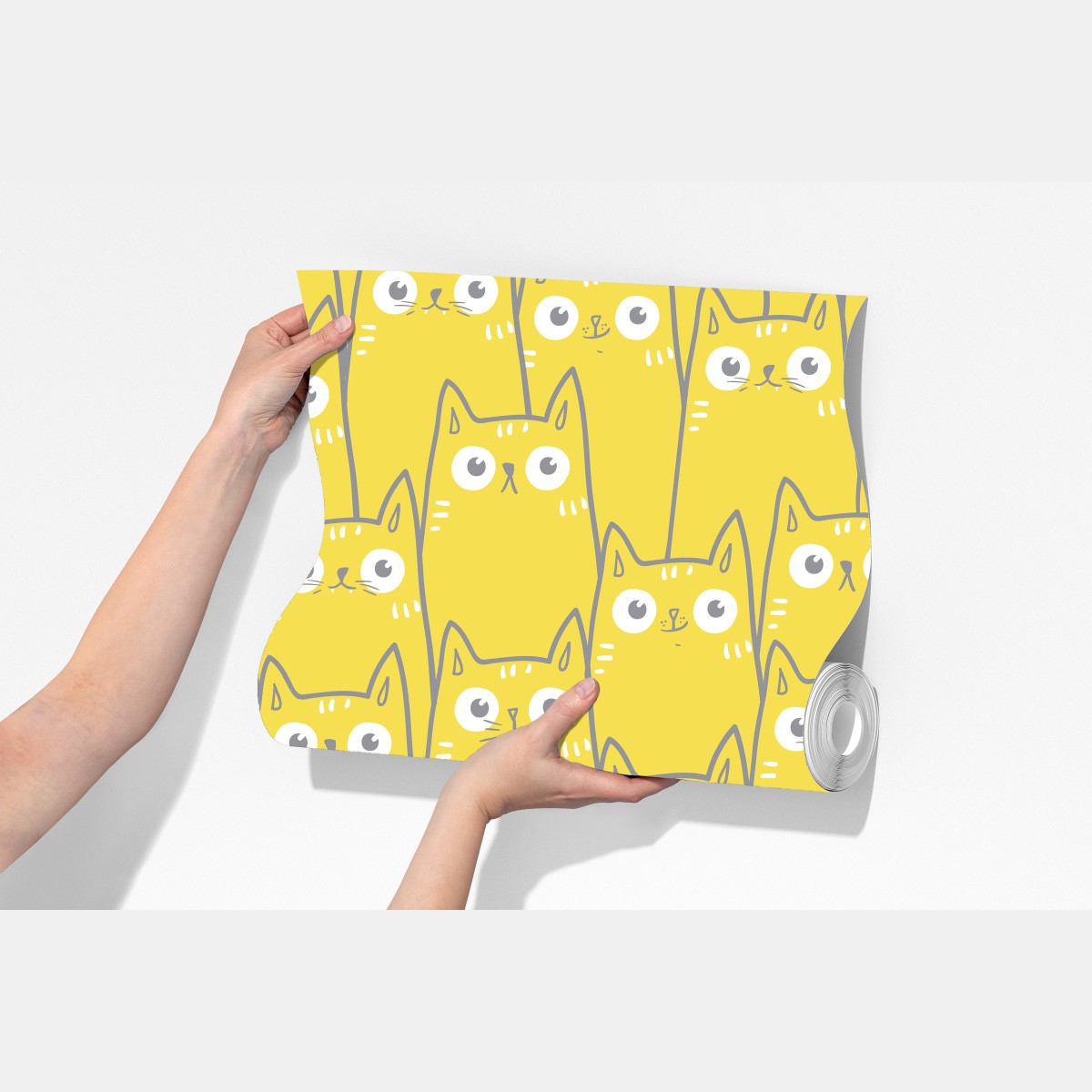 Fototapeta wesoły żółty wzór z kotami – Wallissimo® Fototapeta wesoły żółty wzór z kotami – Wallissimo®