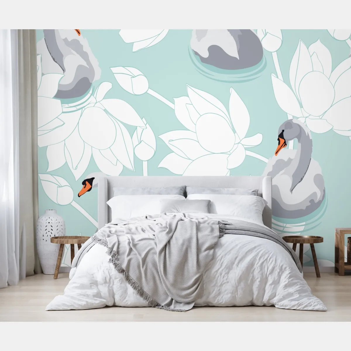 Fototapeta spokojne łabędzie i lotosy – Wallissimo® Fototapeta spokojne łabędzie i lotosy – Wallissimo®