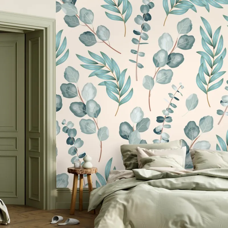 Fototapeta pastelowy wzór liści eukaliptusa