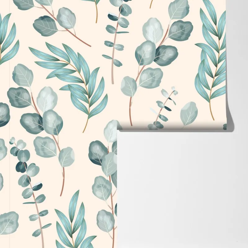 Fototapeta pastelowy wzór liści eukaliptusa – Wallissimo® Fototapeta pastelowy wzór liści eukaliptusa – Wallissimo®