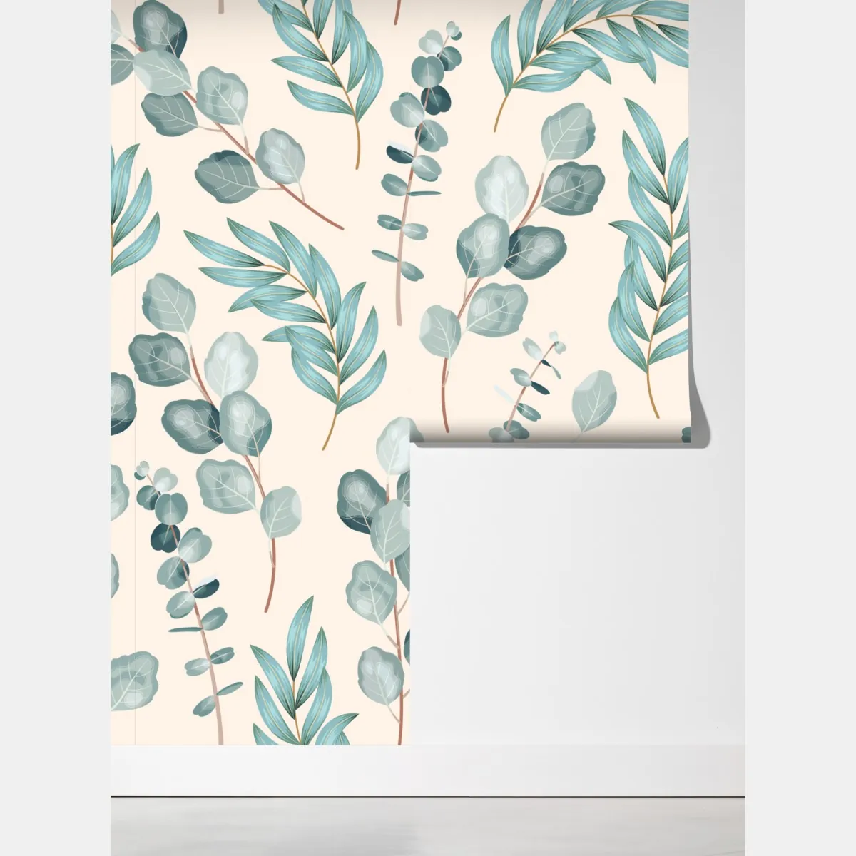 Fototapeta pastelowy wzór liści eukaliptusa – Wallissimo® Fototapeta pastelowy wzór liści eukaliptusa – Wallissimo®