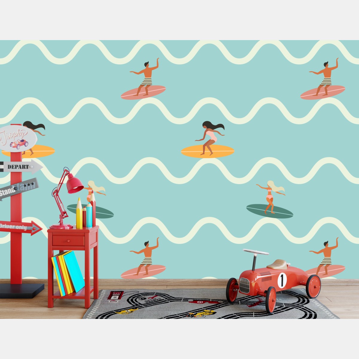 Wall mural surfing waves seamless pattern