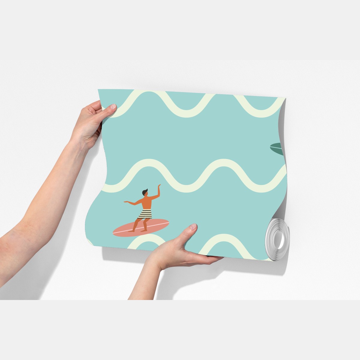 Fototapeta wzór z surferami na turkusowych falach – Wallissimo® Fototapeta wzór z surferami na turkusowych falach – Wallissimo®