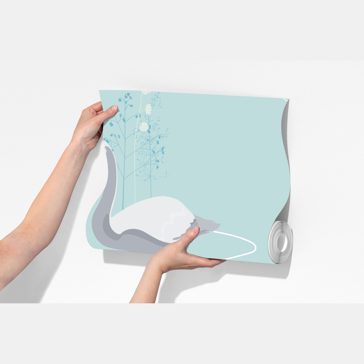 Fototapeta delikatne łabędzie na turkusowym stawie – Wallissimo® Fototapeta delikatne łabędzie na turkusowym stawie – Wallissimo®