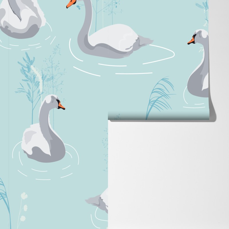 Fototapeta delikatne łabędzie na turkusowym stawie – Wallissimo® Fototapeta delikatne łabędzie na turkusowym stawie – Wallissimo®