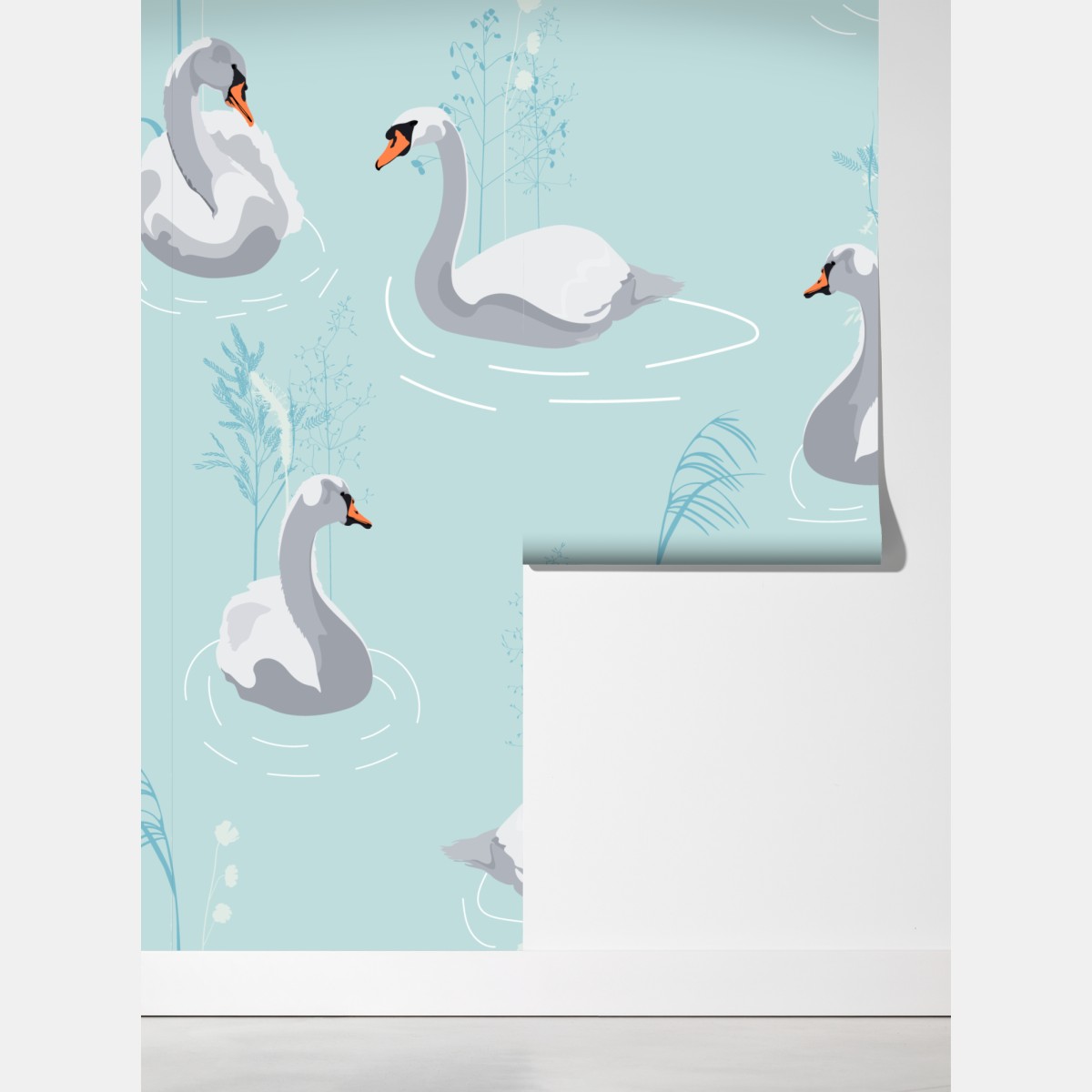Fototapeta delikatne łabędzie na turkusowym stawie – Wallissimo® Fototapeta delikatne łabędzie na turkusowym stawie – Wallissimo®