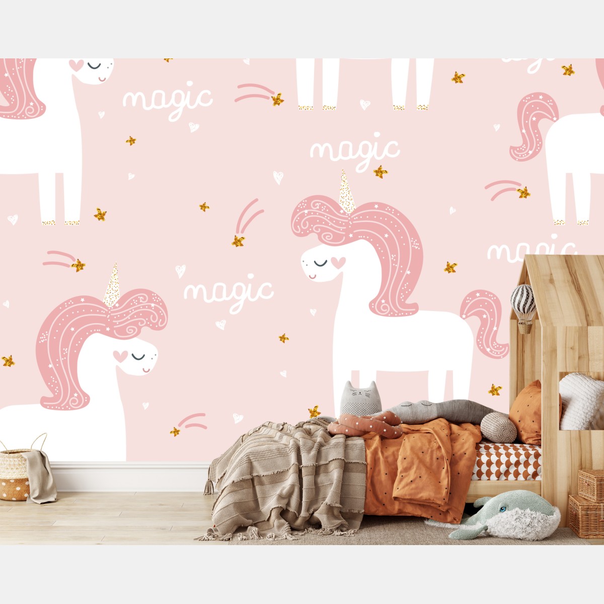 Wall mural magical pink unicorn pattern