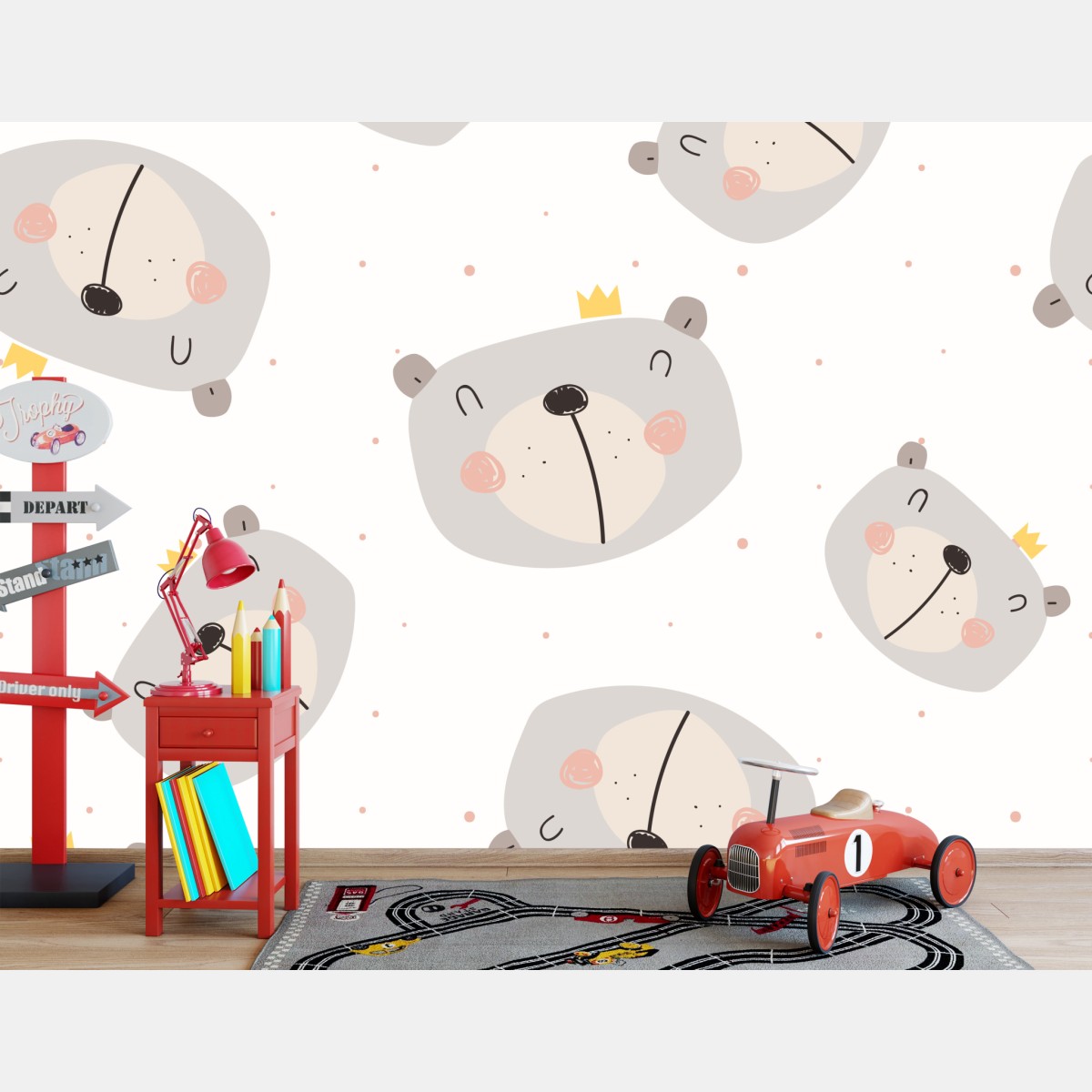 Wall mural sleepy bear nursery pattern