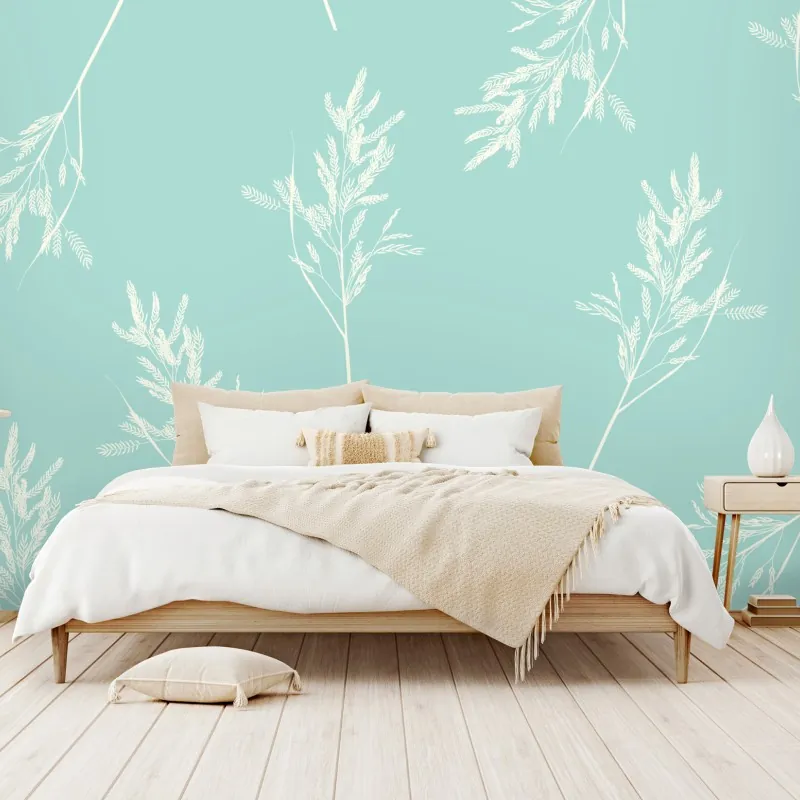 Fototapeta delikatny turkusowy wzór botaniczny