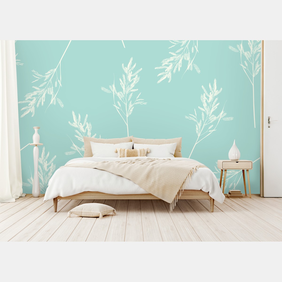 Wall mural delicate turquoise botanical pattern