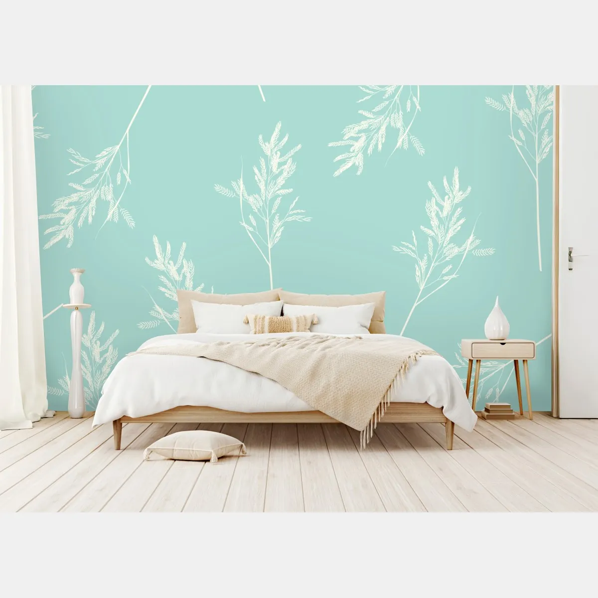 Fototapeta delikatny turkusowy wzór botaniczny – Wallissimo® Fototapeta delikatny turkusowy wzór botaniczny – Wallissimo®