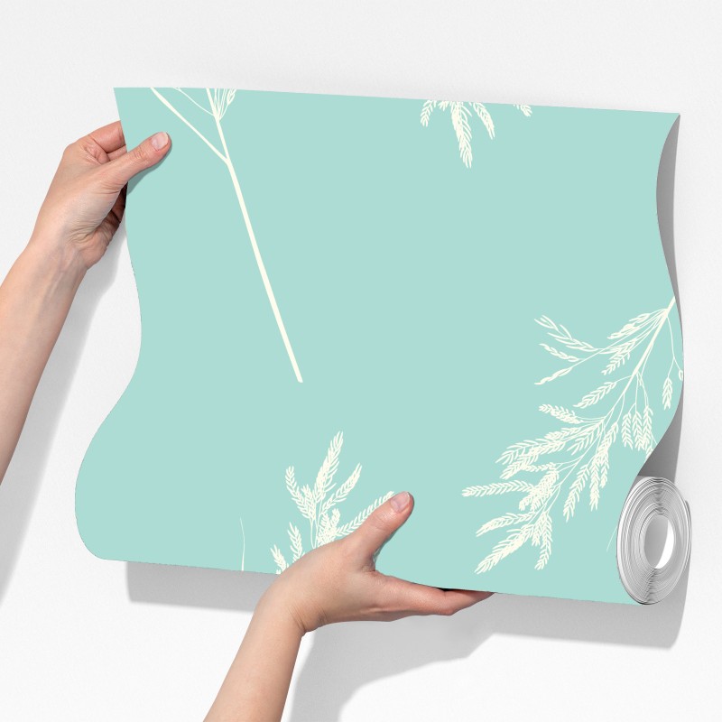Fototapeta delikatny turkusowy wzór botaniczny – Wallissimo® Fototapeta delikatny turkusowy wzór botaniczny – Wallissimo®