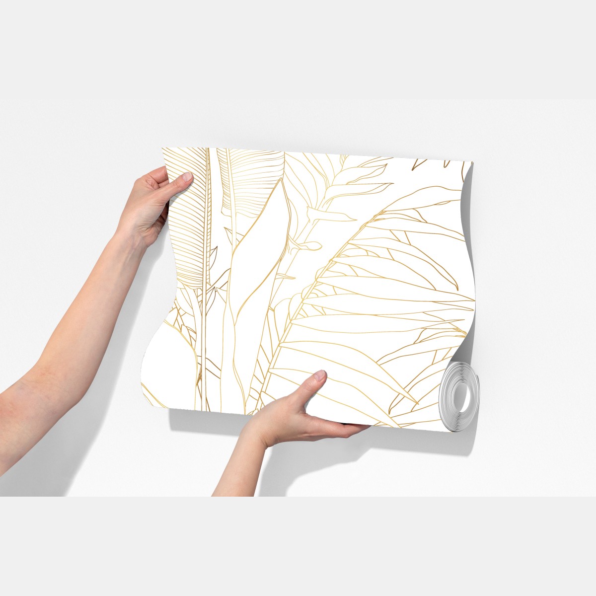 Fototapeta złote tropikalne liście line art – Wallissimo® Fototapeta złote tropikalne liście line art – Wallissimo®