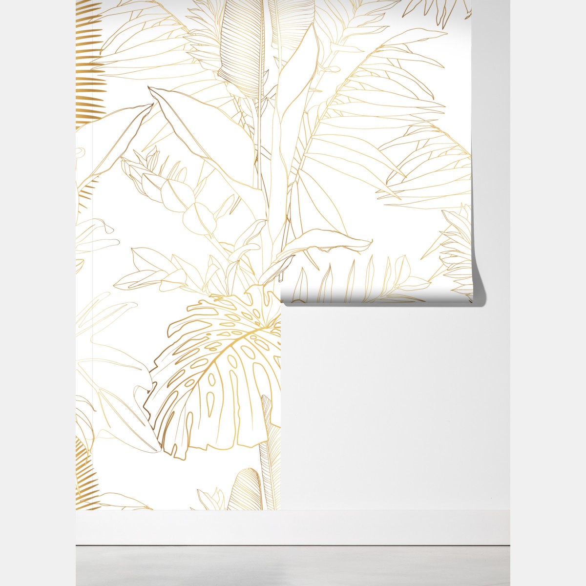 Fototapeta złote tropikalne liście line art – Wallissimo® Fototapeta złote tropikalne liście line art – Wallissimo®