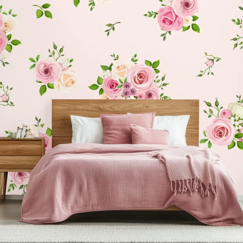 Fototapeta delikatny różany wzór w pastelowych odcieniach