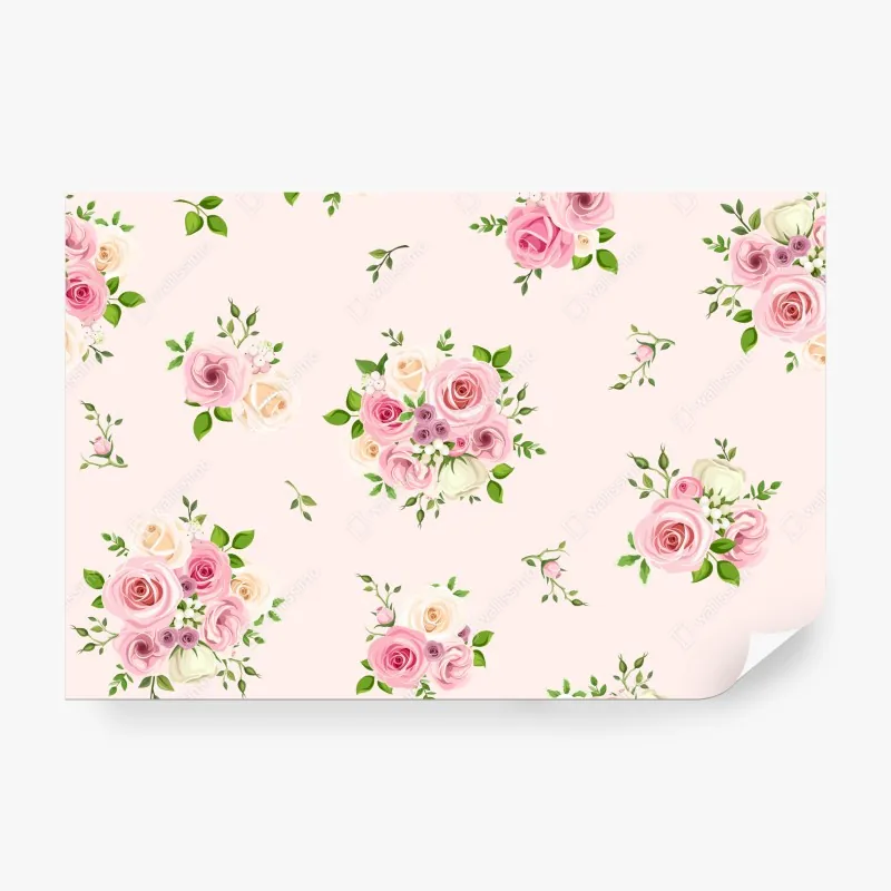 Fototapeta delikatny różany wzór w pastelowych odcieniach