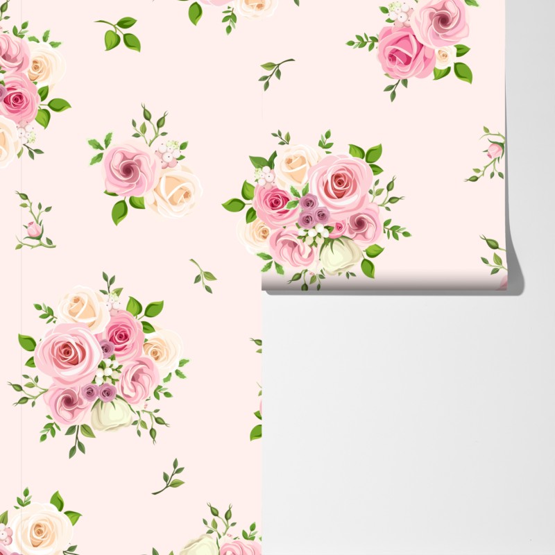 Fototapeta delikatny różany wzór w pastelowych odcieniach – Wallissimo® Fototapeta delikatny różany wzór w pastelowych odcieniach – Wallissimo®