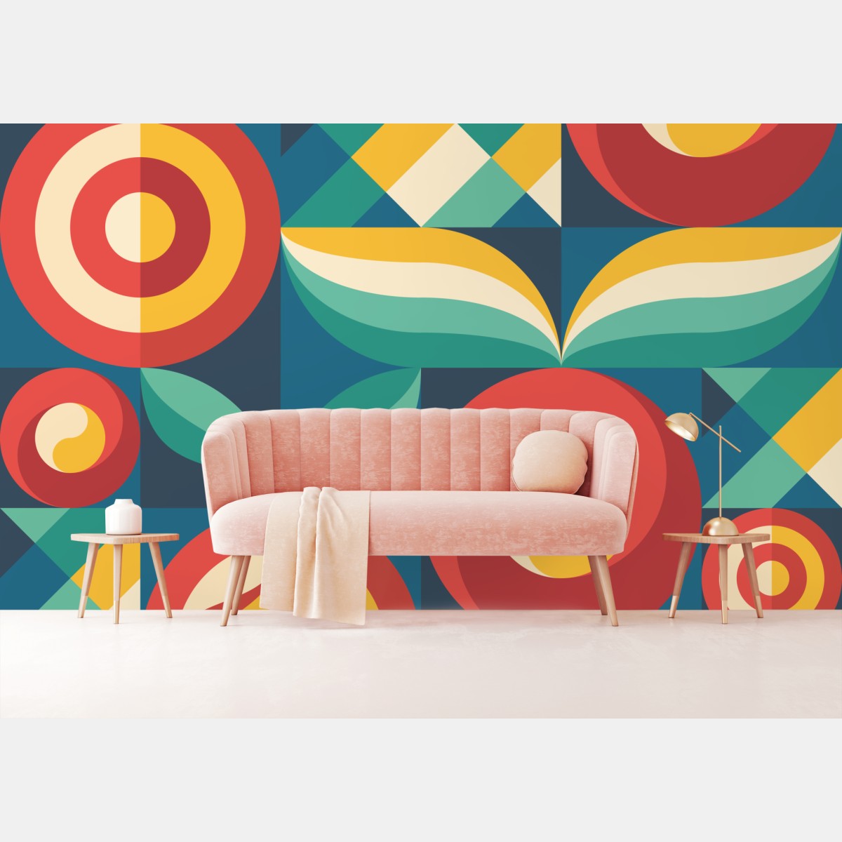Wall mural vibrant geometric floral pattern