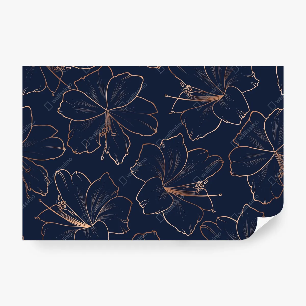 Fototapeta granatowy motyw z złotymi konturami kwiatów – Wallissimo® Fototapeta granatowy motyw z złotymi konturami kwiatów – Wallissimo®