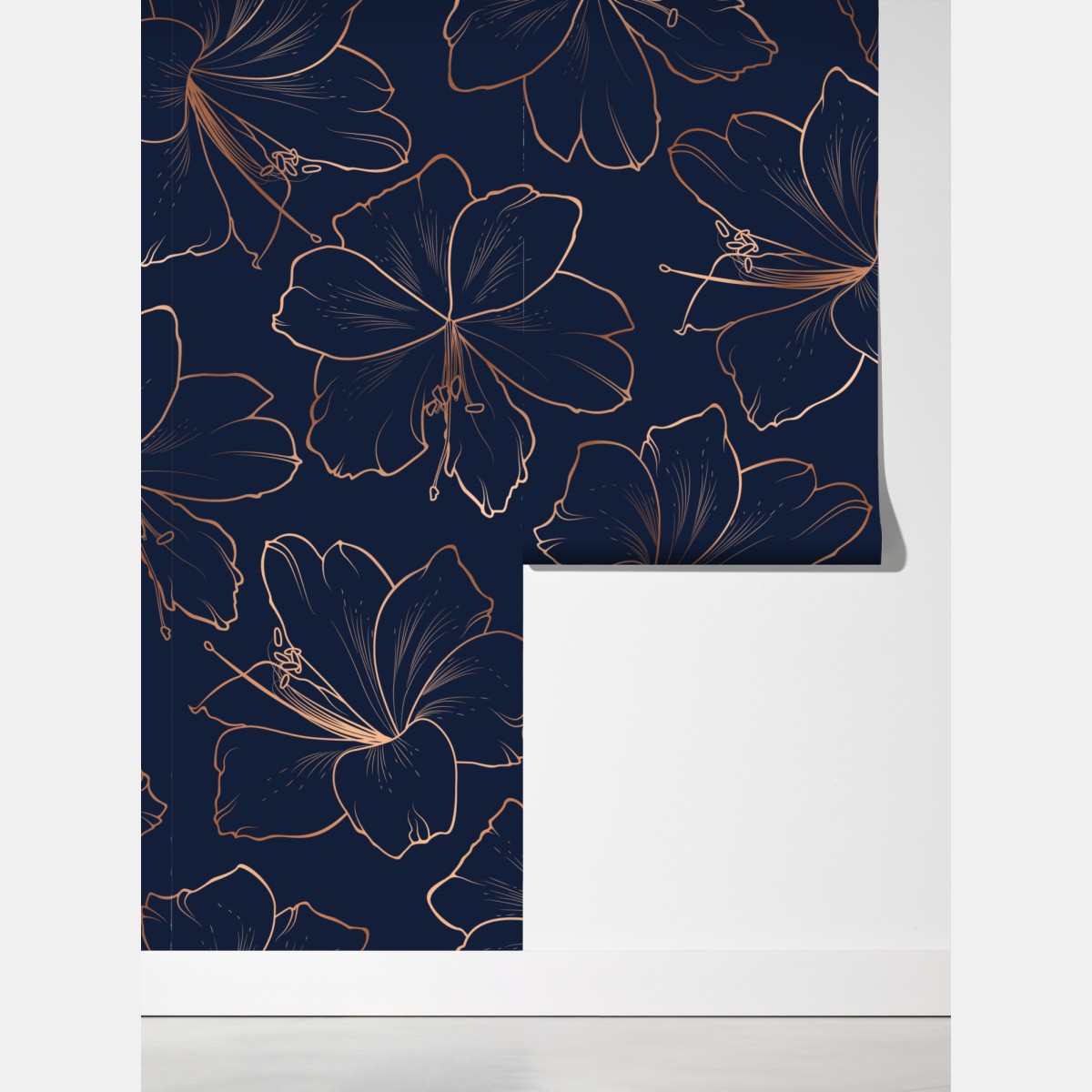 Fototapeta granatowy motyw z złotymi konturami kwiatów – Wallissimo® Fototapeta granatowy motyw z złotymi konturami kwiatów – Wallissimo®