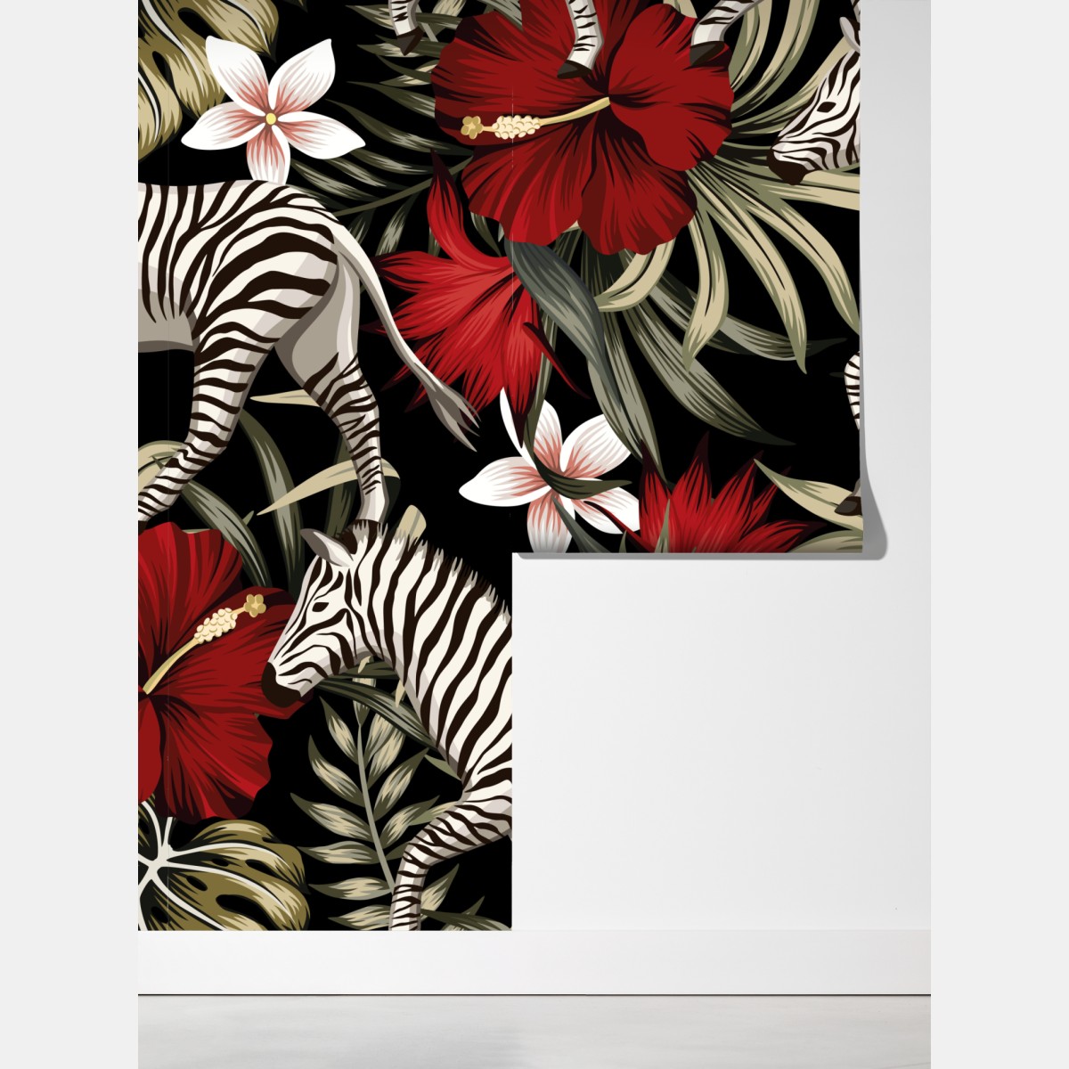 Fototapeta tropikalny wzór zebry i kwiatów – Wallissimo® Fototapeta tropikalny wzór zebry i kwiatów – Wallissimo®