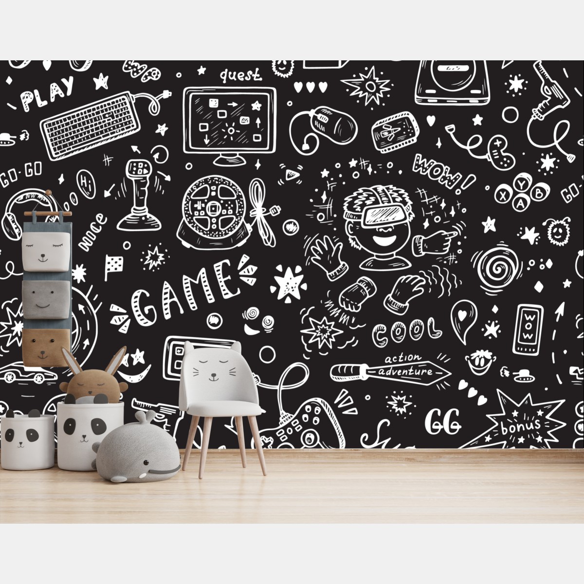 Wall mural hand-drawn gaming pattern