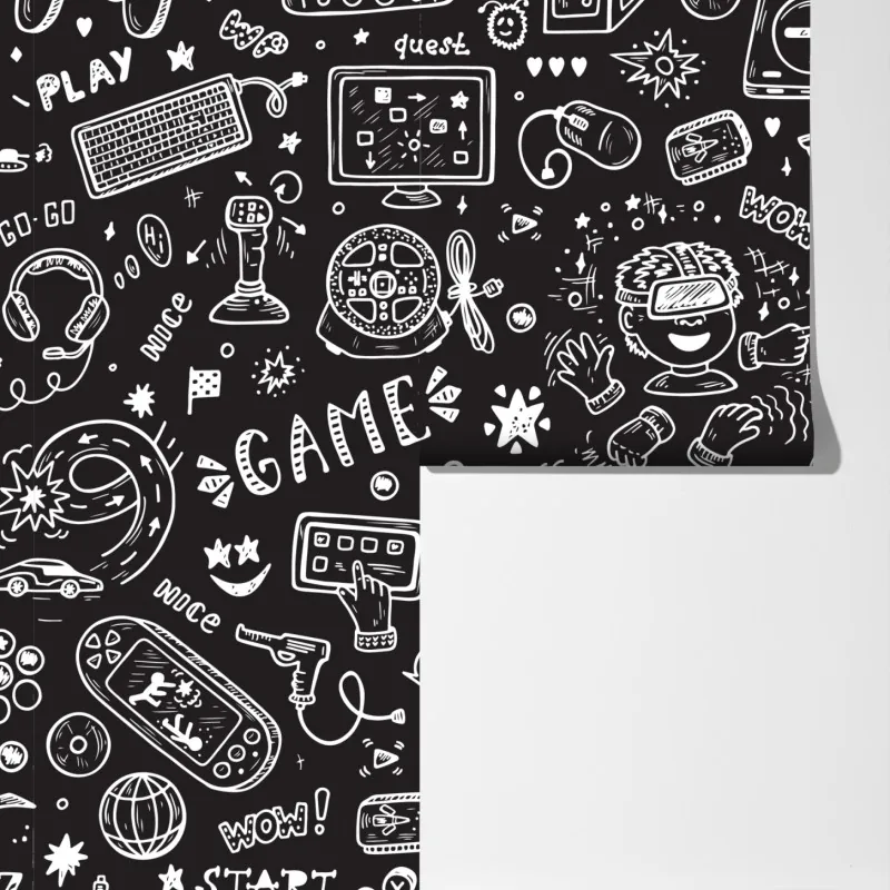 Fototapeta ręcznie rysowany wzór gier – Wallissimo® Fototapeta ręcznie rysowany wzór gier – Wallissimo®