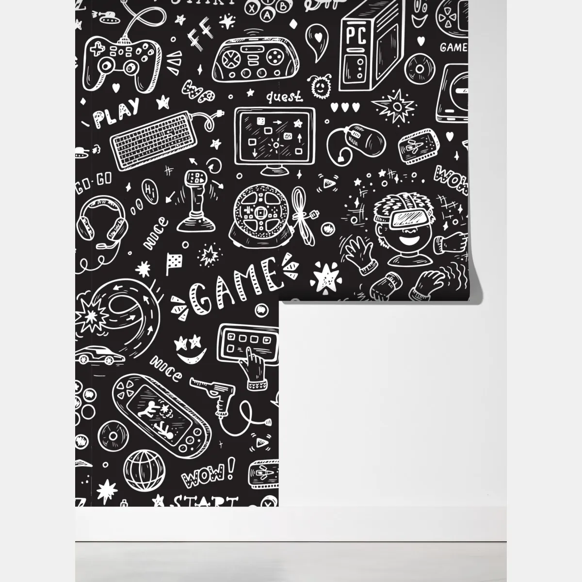 Fototapeta ręcznie rysowany wzór gier – Wallissimo® Fototapeta ręcznie rysowany wzór gier – Wallissimo®