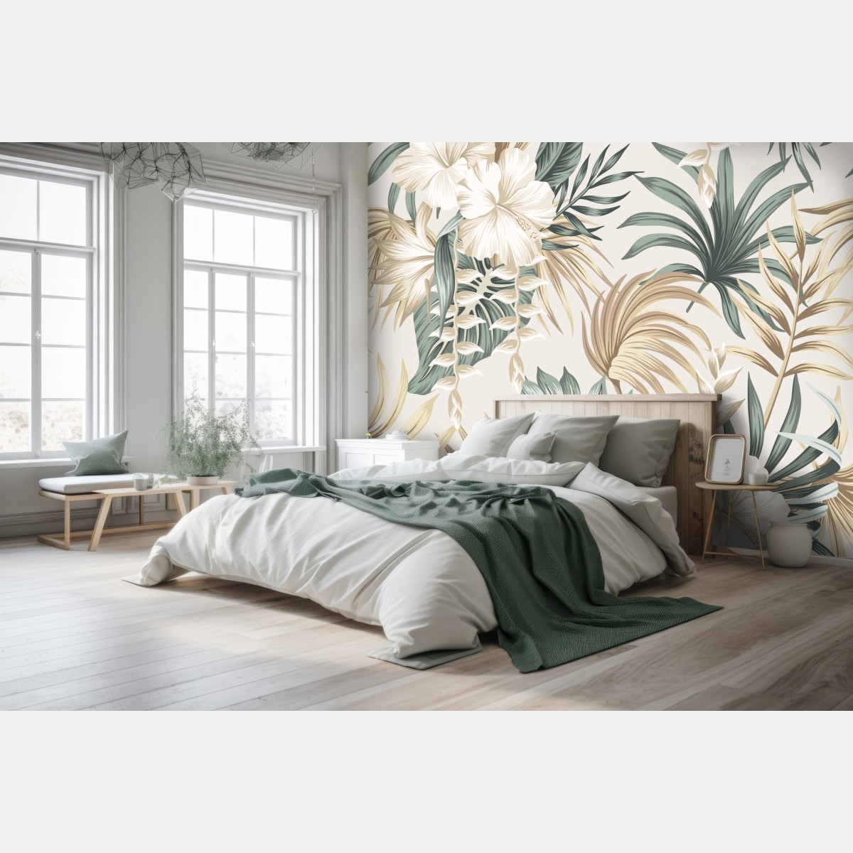 Wall mural soft tropical hibiscus botanical print